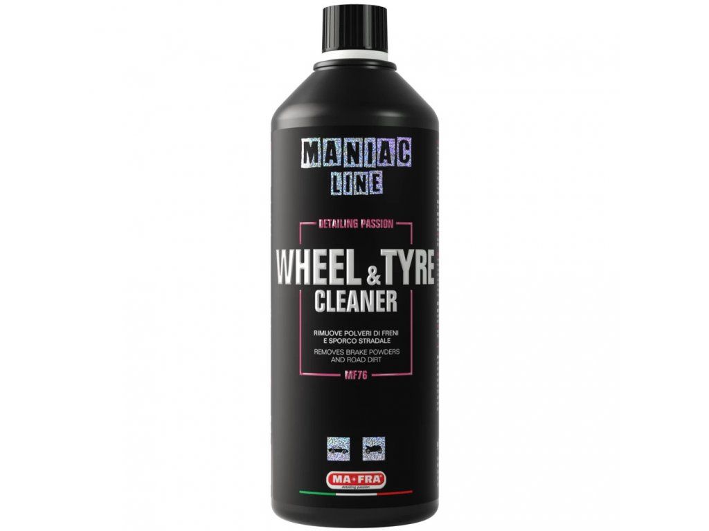 Maniac Line Wheel & Tyre Cleaner | čistič kol a pneumatik 1000 ml Silně alkalický čistič kol a pneumatik – odstraní brzdový prach, mastnotu a silniční nečistoty
