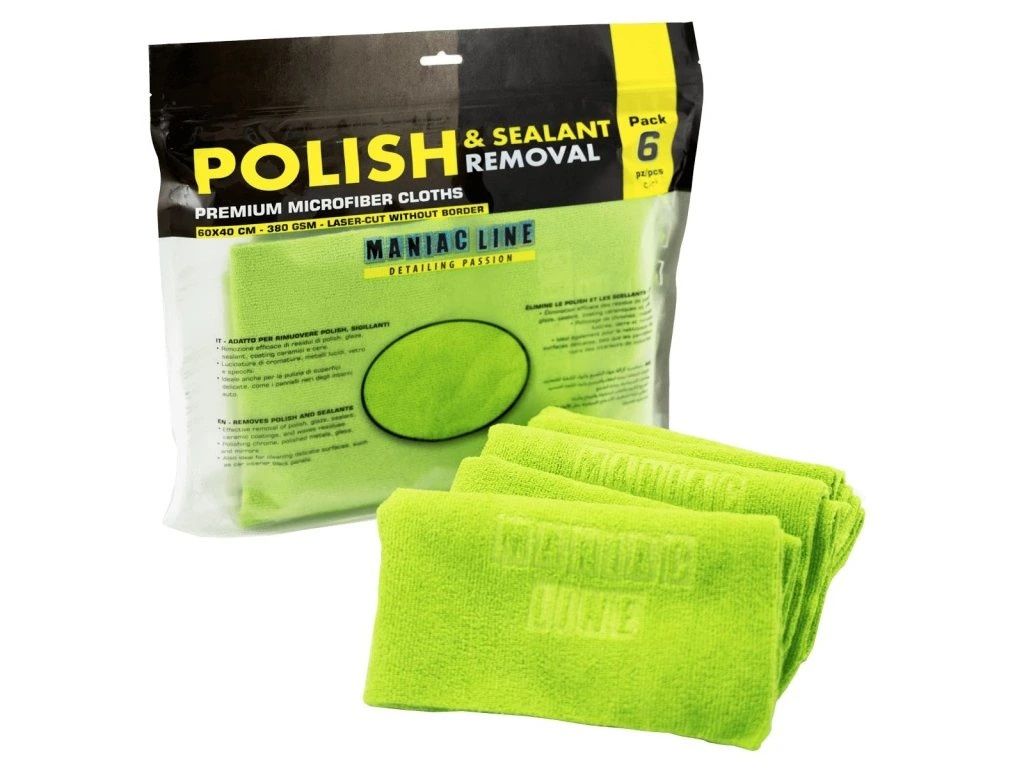 Maniac Line lešticí detailingová utěrka 60×40 cm | sada 6 ks Měkká mikrovláknová utěrka pro stírání vosků, detailerů a keramických povlaků