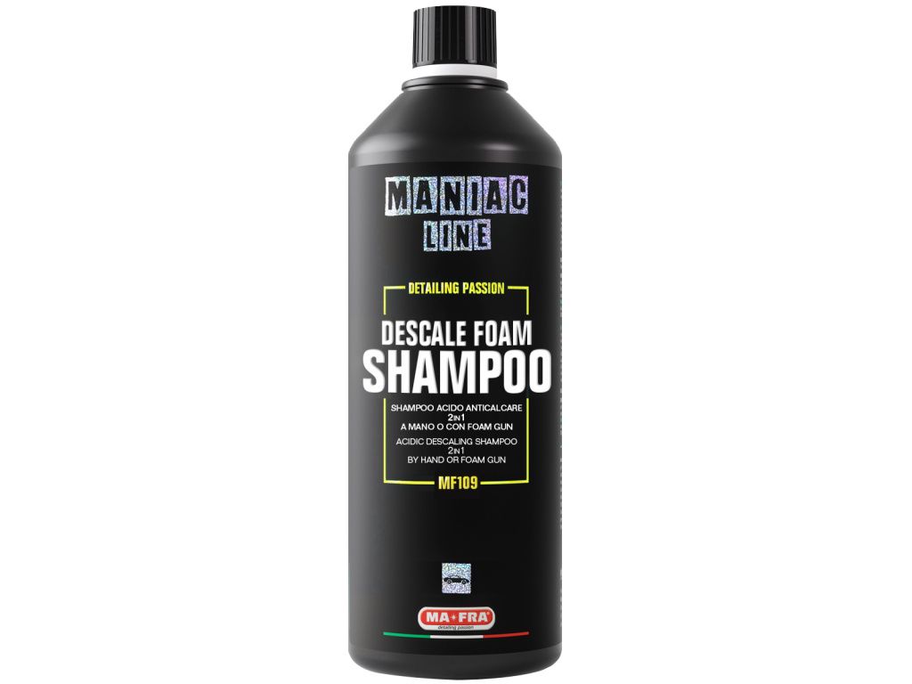 Maniac Line Descale Foam Shampoo | odstraňovač minerálů a šampon 1 L Kyselý pH šampon pro odstranění vodního kamene a minerálních usazenin