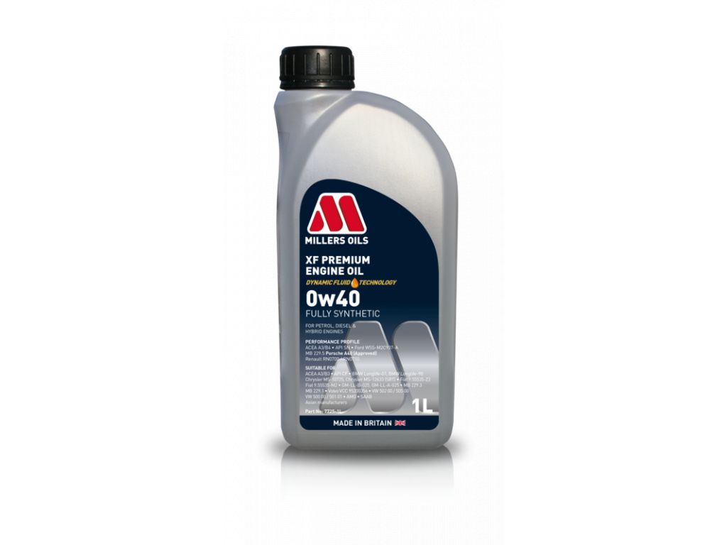Millers Oils XF Premium 0W40 | plně syntetický motorový olej Vysoce výkonný olej pro moderní benzínové a naftové motory (ACEA A3/B4, API SN/CF)